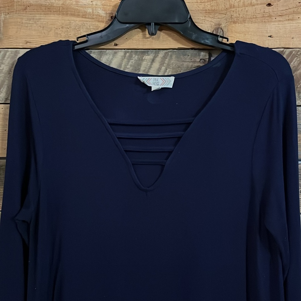 V neck navy knit dress Pink Rose